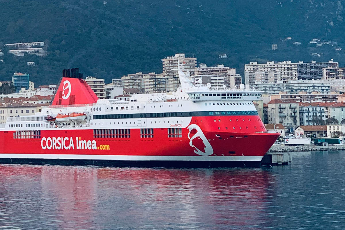 A ferry in the port of Adjacco, Corsica