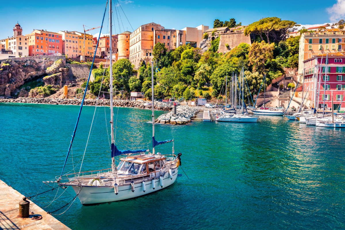 Yacht moored in the beautiful port of Bastia in Corsica.