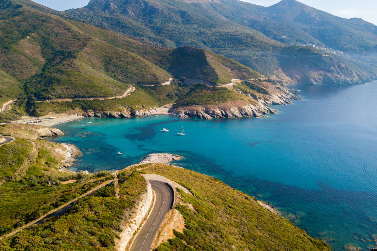 The winding roads and scenery of Cap Corse in Corsica.