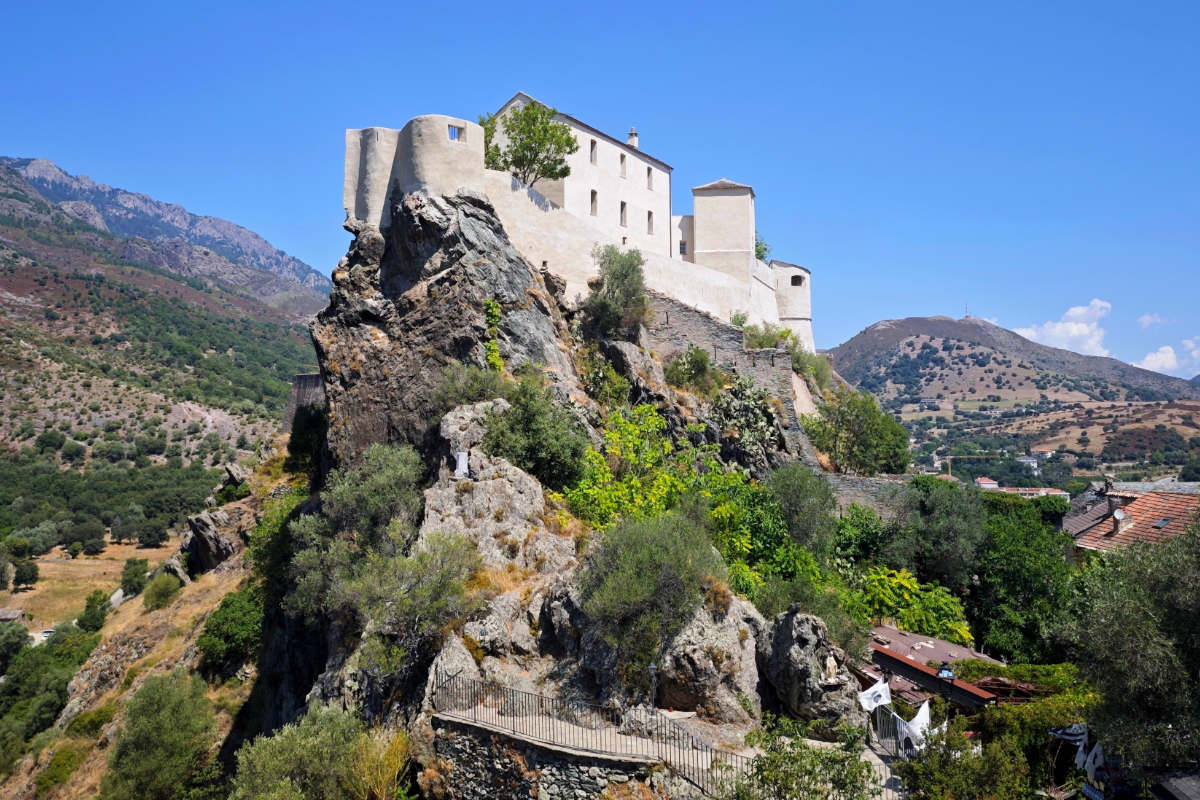 Looking up at the Citadel in Corte on the island of Corsica.