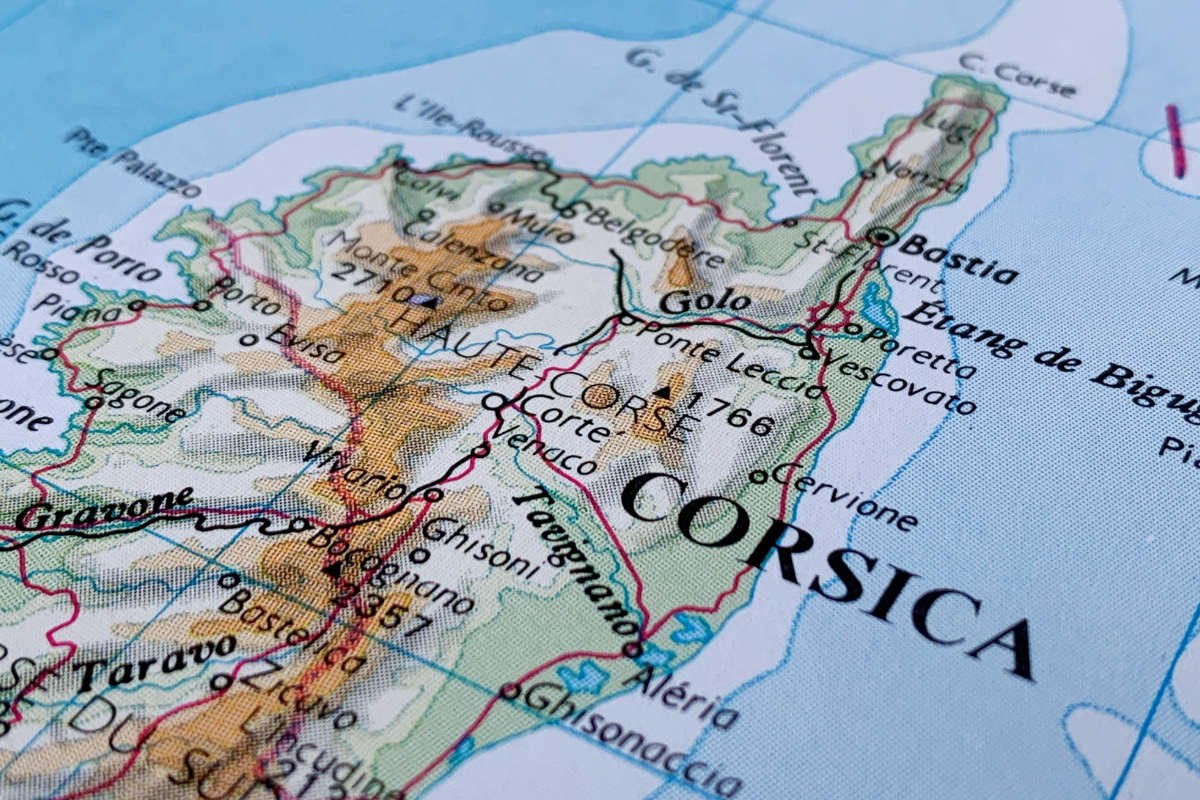 Traditional map of the island of Corsica