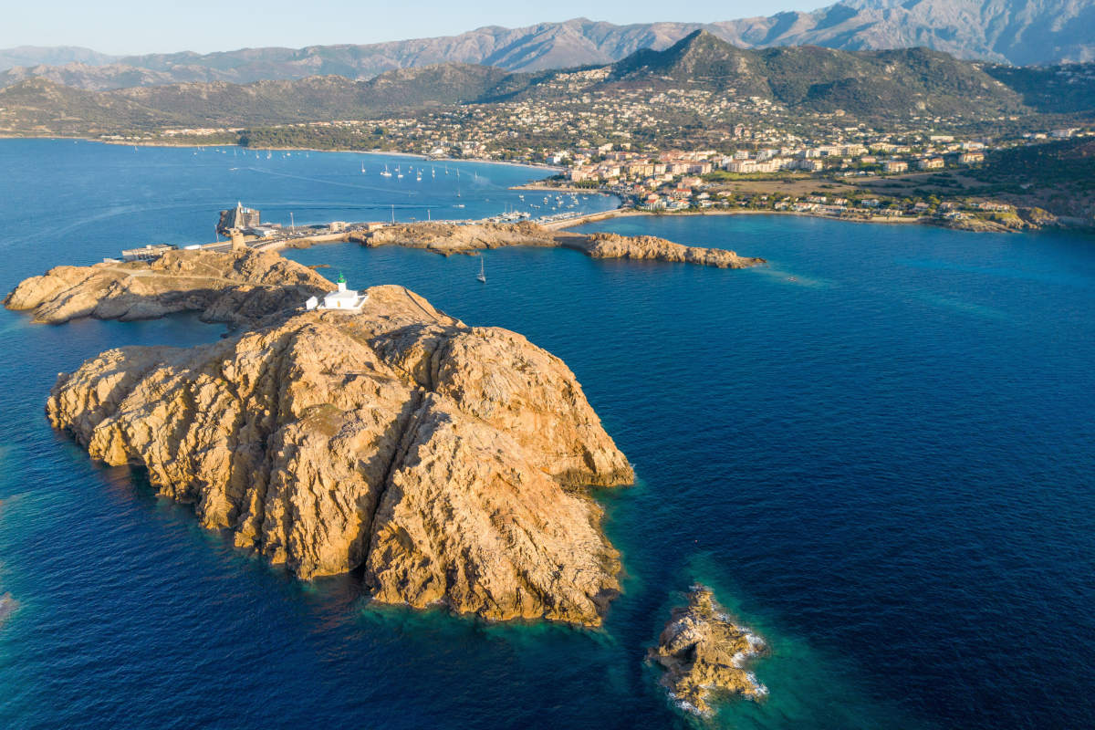 The headland and view of Ille-Rousse in Corsica
