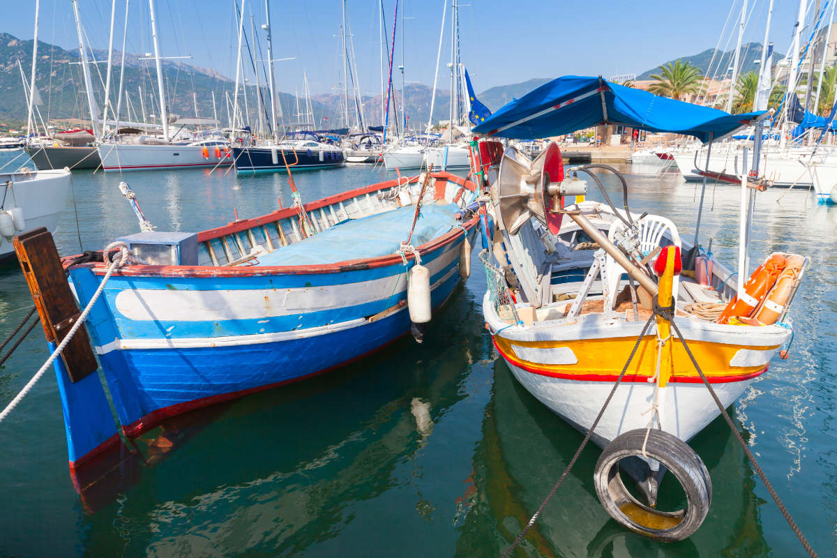 Traditional fishing boats in the harbour at Propriano in Corsica
