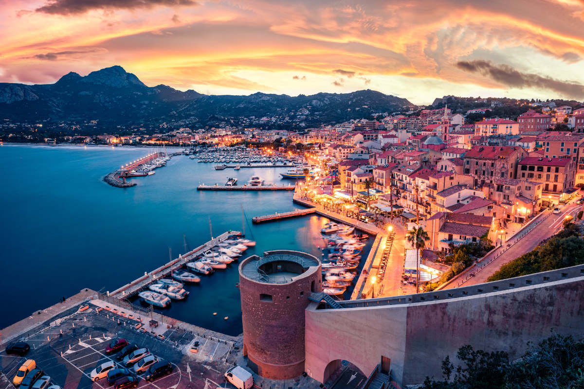 Sunset over Calvi harbour in Corsica